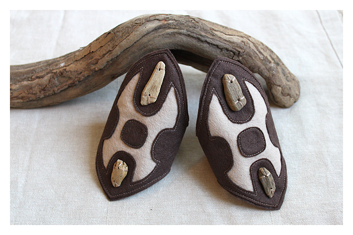 OOAK Felt Cuff Pair Driftwood - Wrist Warmers, Bracelet, Cut out and hand stitched Driftwood