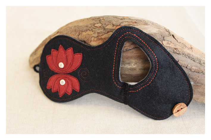  Felt Cuff Lotus - Black and Brown Wrist Warmers, Bracelet, Embroidered with Lotus Flower and Bone Plates