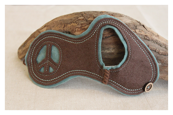  Felt Cuff Peace - Brown and Turquoise Wrist Warmers, Bracelet, Cut Out Peace Sign