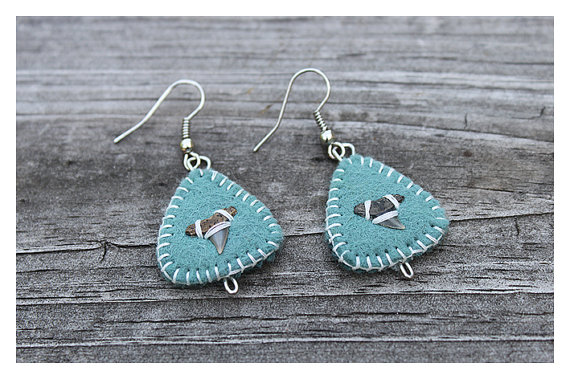 Shark Tooth Earrings on Felt - Completely Hand Made.
