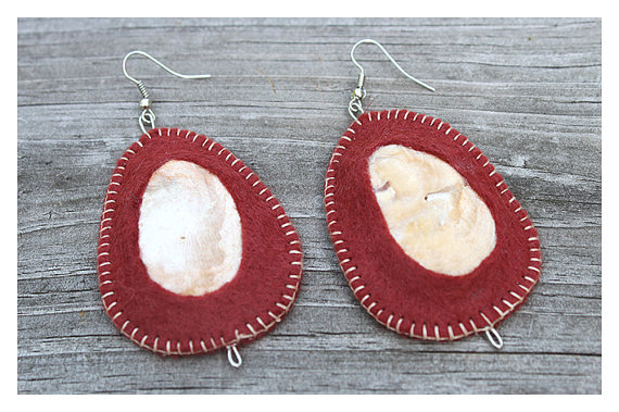 Shell and Felt Earrings - Completely Hand Made.