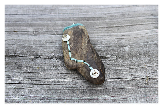 Driftwood Pendant, Felt and Bone - OOAK Tribal