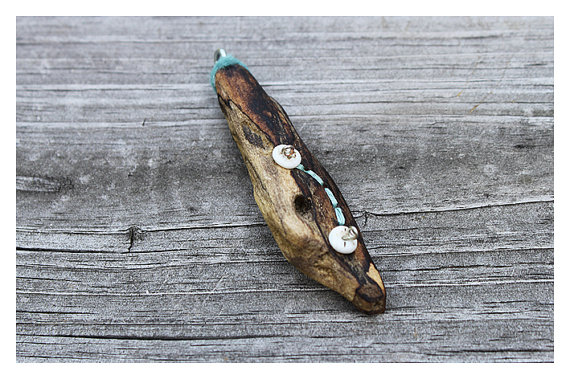Driftwood Pendant, Felt and Bone - FREE SHIPPING - OOAK Tribal