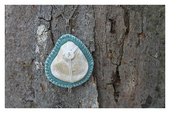 Shell Pendant, Felt and Bone - Completely Hand Made.