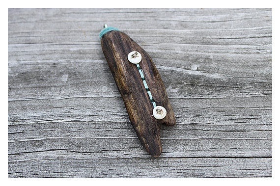 Driftwood Pendant, Bone and Felt - OOAK Tribal