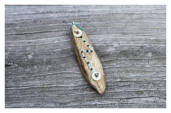 Driftwood Pendant, Bone and Felt - OOAK Tribal